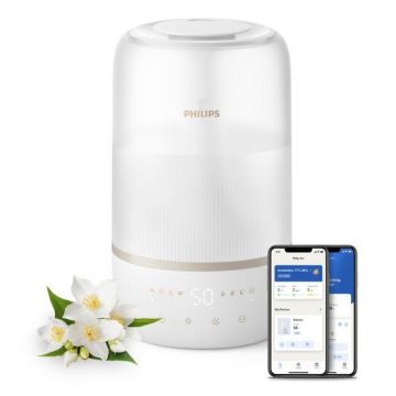 Umidificator de aer Philips Seria 1000 HU1510/04, 3l, Sistem Sky High Mist, 6 setari de iluminare (Alb)