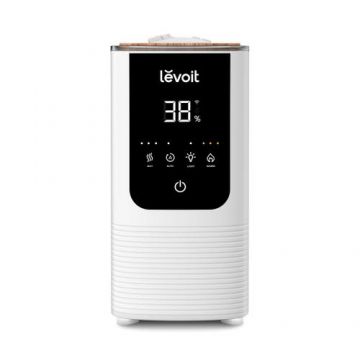 Umidificator LEVOIT OasisMist 450S Smart Ultrasonic Cool Mist Tower, Autonomie 45 ore, Rezervor 4.5 L, Senzor de umiditate, Timer, Wi-Fi, 280W (Alb)